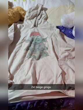 Beige Grogu Holiday Graphic Hoodie